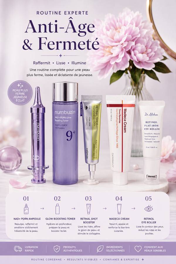 Bundle routine anti-âge coréenne Glass Skin Hub avec Numbuzin, Celimax, Centellian24 et Dr. Althea pour une peau plus ferme et lumineuse.