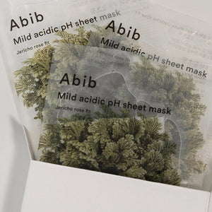 Masque en tissu Abib Mild Acidic pH Sheet Mask Jericho Rose Fit pour hydrater intensément, apaiser les peaux sensibles et renforcer la barrière cutanée avec un pH doux équilibré.