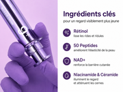 Ingrédients clés de la crème contour des yeux Numbuzin No.9 : rétinol, 50 peptides, NAD+, niacinamide et céramides pour raffermir, lisser et illuminer le regard.