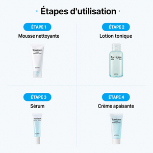 Routine Torriden DIVE-IN en 4 étapes : nettoyer, tonifier, hydrater avec sérum et crème