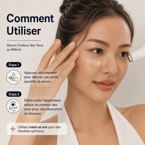 Guide d’utilisation du sérum contour des yeux Dr. Althea au rétinol : quantité recommandée, fréquence d’application et conseils d’utilisation.