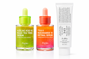 Kit Peau Nette Anti-Imperfections Glass Skin Hub avec sérums Purito Azelaic Acid 10 Kojic Tea Tree, TXA 6 Niacinamide 10 Retinal et crème Dr. Althea 345 Relief Cream.