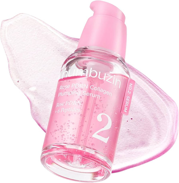 Sérum Numbuzin No.2 Rose PDRN Collagen Plumping Serum enrichi en PDRN, collagène et peptides pour repulper la peau, améliorer l’élasticité et révéler un glow lumineux.