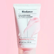 Nettoyant Biodance Collagen Mask to Foam 150 ml avec mousse onctueuse pour un nettoyage doux et une peau confortable.