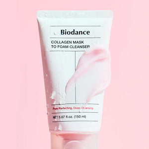 Nettoyant Biodance Collagen Mask to Foam 150 ml avec mousse onctueuse pour un nettoyage doux et une peau confortable.