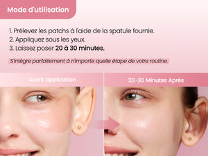 comment utiliser les patchs yeux Biodance montrant un contour des yeux plus lisse, hydraté et lumineux.