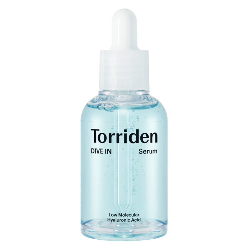 Sérum hydratant Torriden Dive-In à l’acide hyaluronique faible poids moléculaire pour hydrater intensément, repulper la peau et renforcer la barrière cutanée.