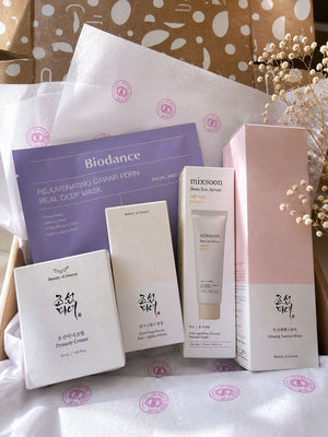 Routine coréenne glow et slow aging avec Biodance, Beauty of Joseon et Mixsoon dans un coffret skincare premium