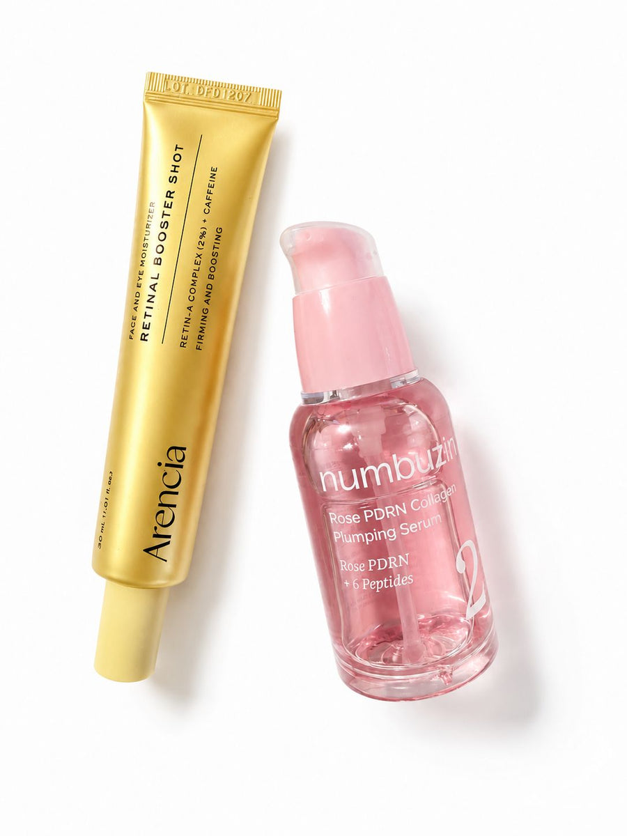 Routine coréenne anti-âge avec Arencia Retinal Booster Shot et sérum Numbuzin PDRN Pink Collagen pour glow et fermeté