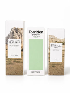 Routine skincare coréenne hydratante et apaisante avec SKIN1004 Centella et Torriden Balanceful