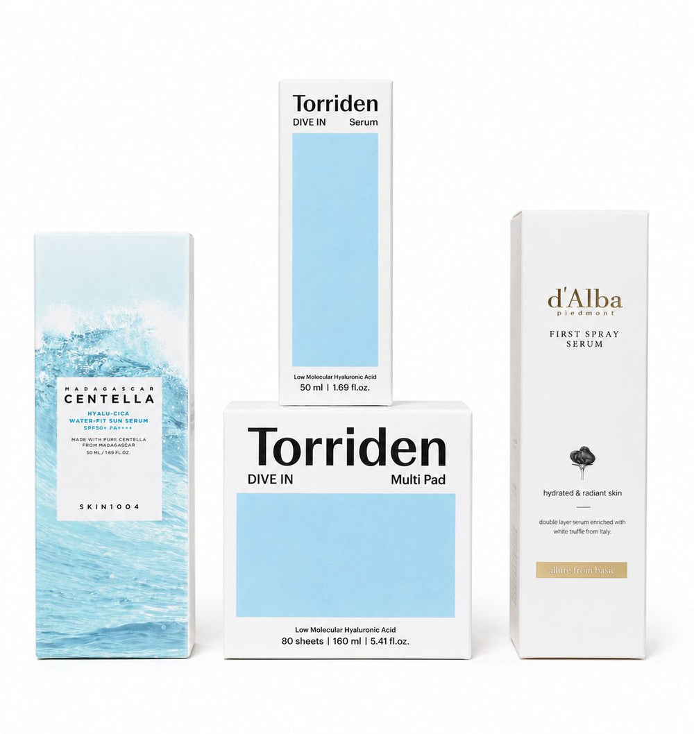 Kit produits essentiels été 5 produits pour hydrater protéger rafraîchir et illuminer ta peau. Abib d'alba torride centella skin1004