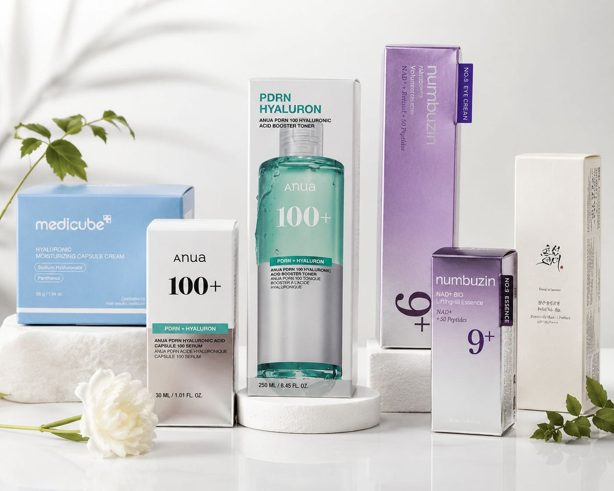Routine coréenne anti-âge premium pour peau mature avec Anua PDRN, Numbuzin NAD+, Medicube et Beauty of Joseon SPF50+