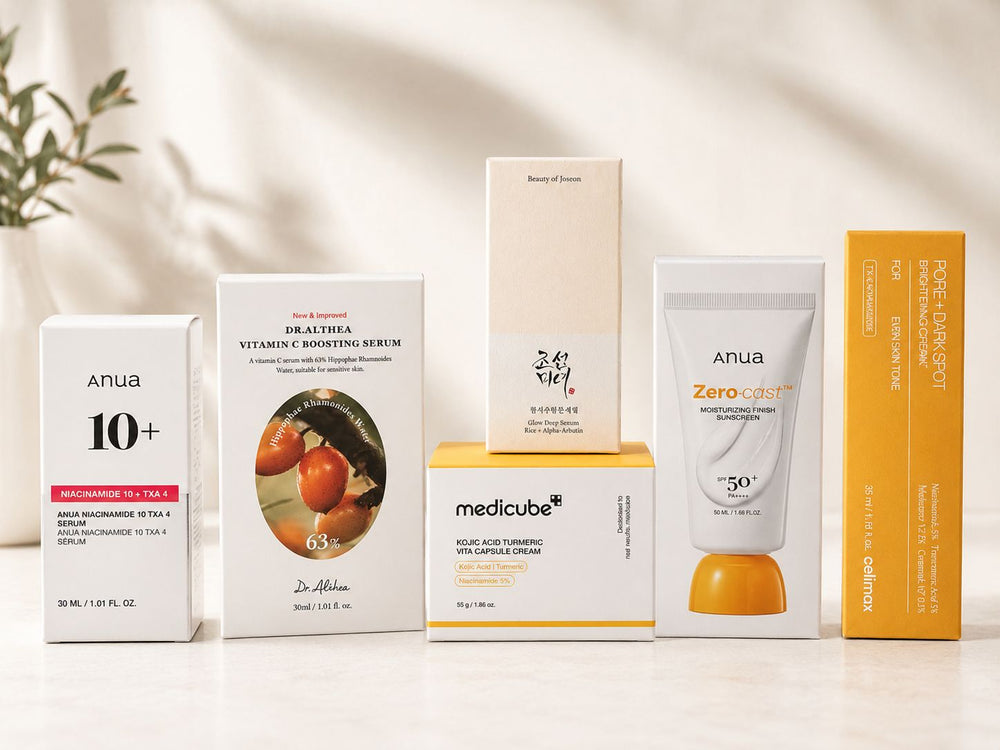Routine coréenne anti-taches avec Anua, Dr Althea, Beauty of Joseon, Medicube et Celimax pour corriger l’hyperpigmentation et illuminer le teint.