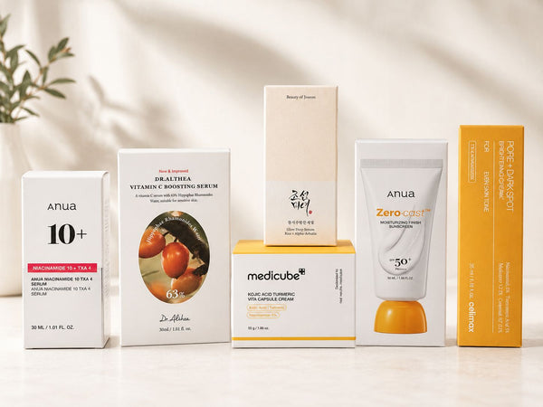 Routine coréenne anti-taches avec Anua, Dr Althea, Beauty of Joseon, Medicube et Celimax pour corriger l’hyperpigmentation et illuminer le teint.