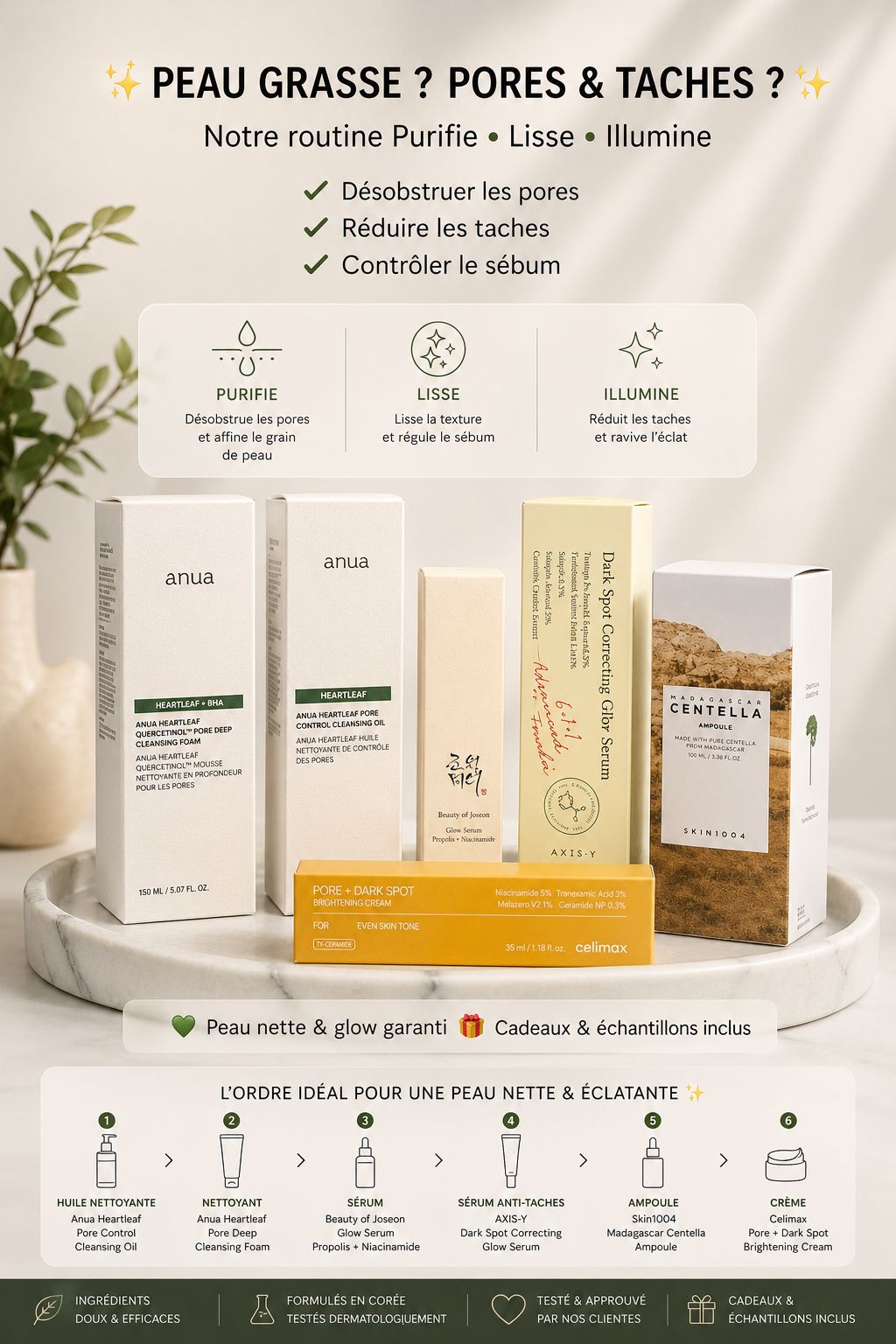 Routine équilibrante pores et éclat K-Beauty coréen pour peau grasse et mixte