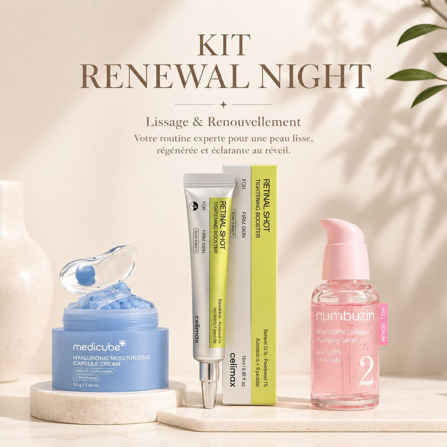Kit Lissage et Renouvellement routine nuit K-Beauty coréen pour une peau neuve