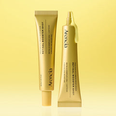 Soin contour des yeux et visage Arencia Retinal Booster Shot au rétinal et à la caféine pour lisser les ridules, raffermir la peau et améliorer l’éclat du teint fatigué.